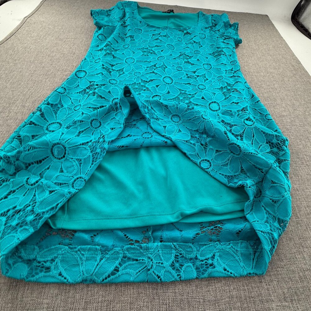 TIANA‎ Sheath Dress Floral Scoop Neck Short SleeveTurquoise Lined Large - Picture 7 of 15